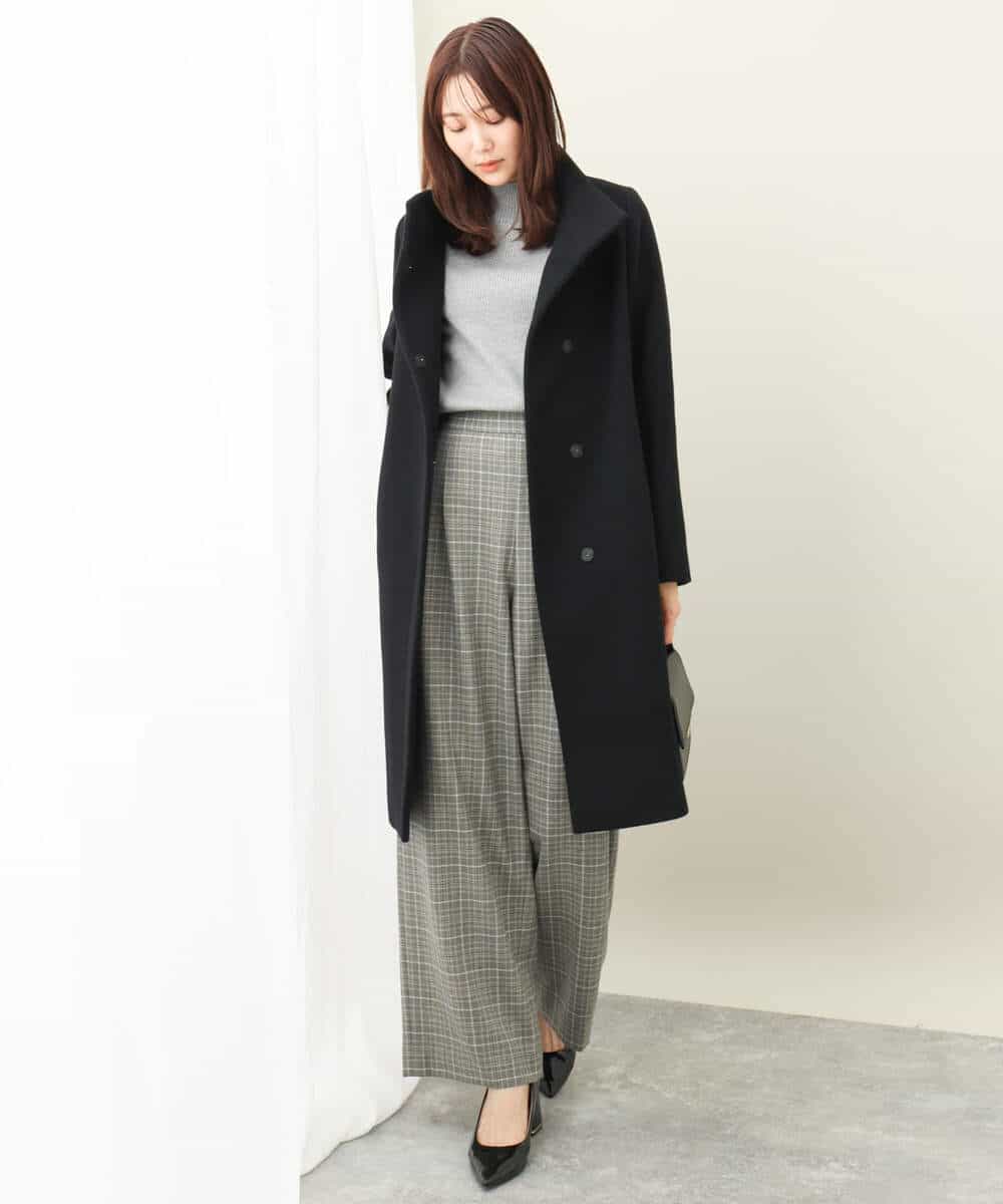 F1UAD58380 MK MICHEL KLEIN(小さいサイズ)(メゾン ドゥ サンク) 【小さいサイズ】SUPER100'sウール スタンドカラーロングコート ブラック