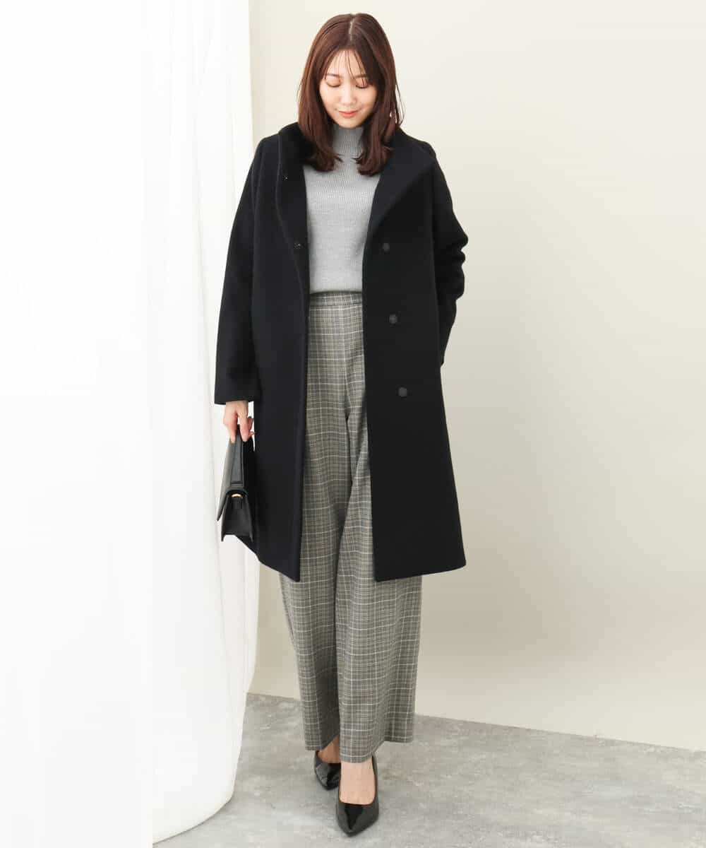 F1UAD58380 MK MICHEL KLEIN(小さいサイズ)(メゾン ドゥ サンク) 【小さいサイズ】SUPER100'sウール スタンドカラーロングコート ブラック