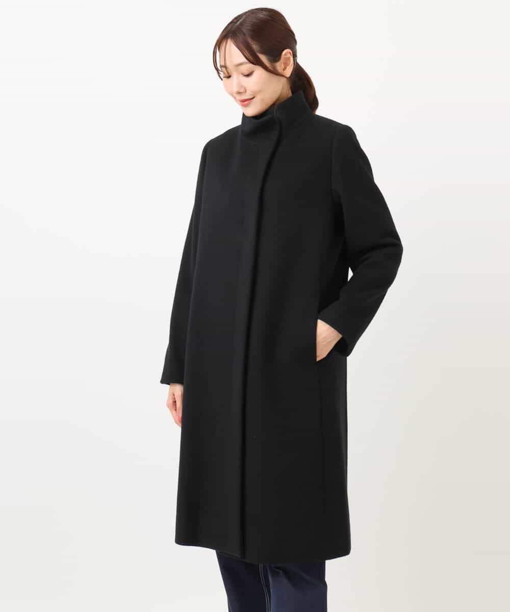 F1UAD58380 MK MICHEL KLEIN(小さいサイズ)(メゾン ドゥ サンク) 【小さいサイズ】SUPER100'sウール スタンドカラーロングコート ブラック