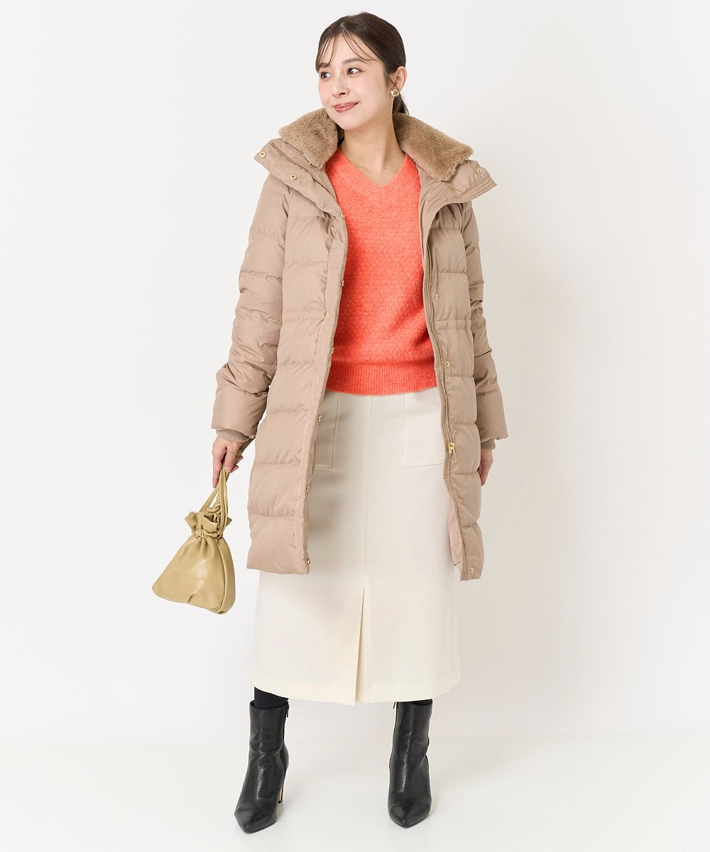 F1VAA50350 MK MICHEL KLEIN(小さいサイズ)(メゾン ドゥ サンク) 【小さいサイズ】ベーシックタフタロングダウンコート(新色追加) ベージュ
