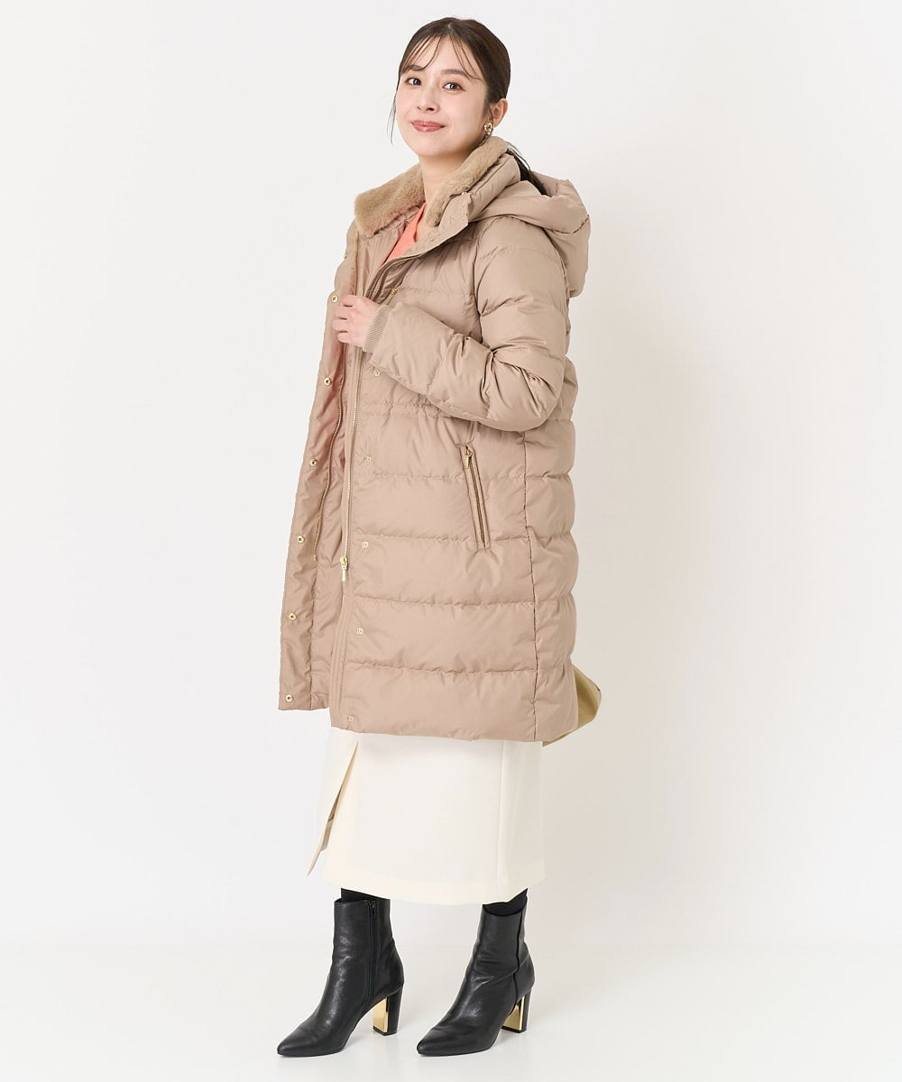 F1VAA50350 MK MICHEL KLEIN(小さいサイズ)(メゾン ドゥ サンク) 【小さいサイズ】ベーシックタフタロングダウンコート(新色追加) ベージュ