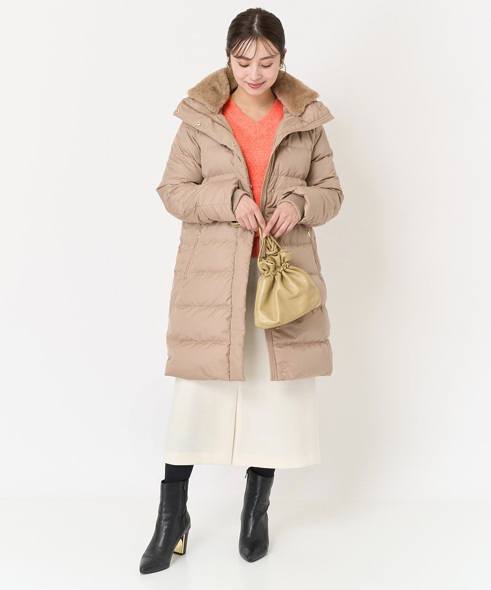 F1VAA50350 MK MICHEL KLEIN(小さいサイズ)(メゾン ドゥ サンク) 【小さいサイズ】ベーシックタフタロングダウンコート(新色追加) ベージュ