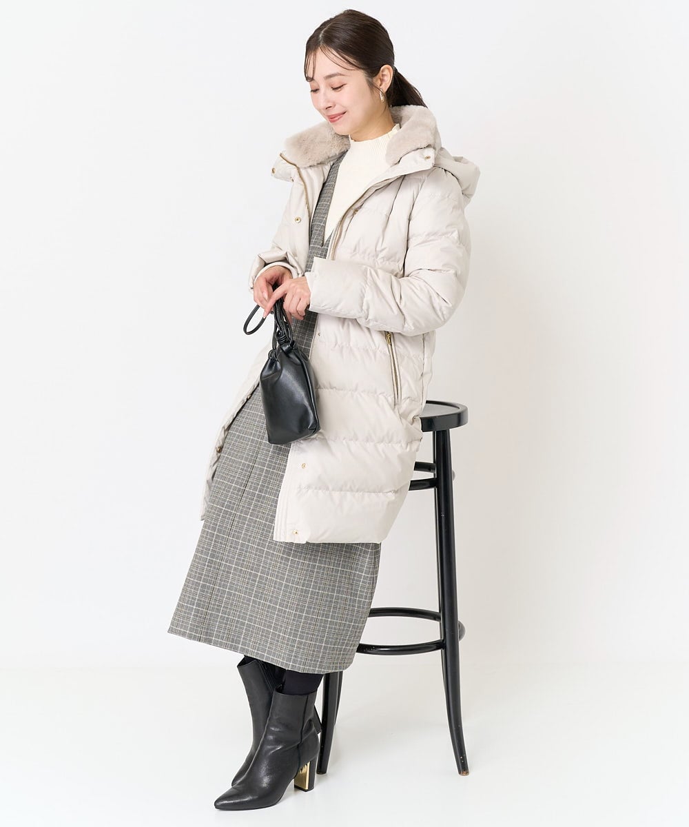 F1VAA50350 MK MICHEL KLEIN(小さいサイズ)(メゾン ドゥ サンク) 【小さいサイズ】ベーシックタフタロングダウンコート(新色追加) ベージュ