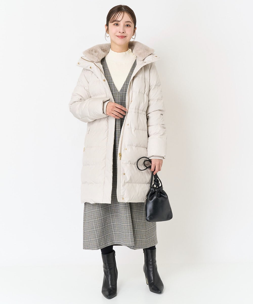 F1VAA50350 MK MICHEL KLEIN(小さいサイズ)(メゾン ドゥ サンク) 【小さいサイズ】ベーシックタフタロングダウンコート(新色追加) ベージュ