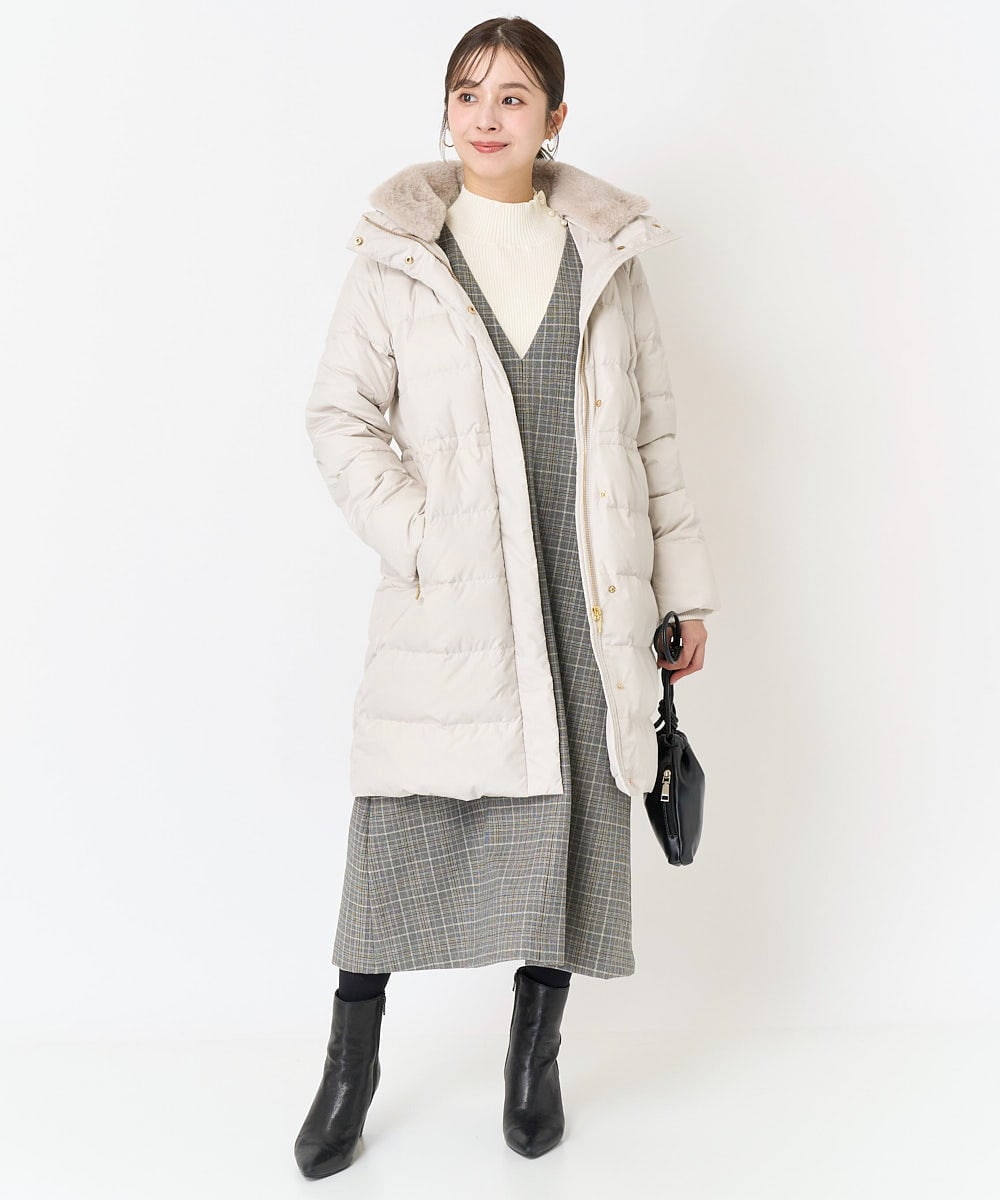 F1VAA50350 MK MICHEL KLEIN(小さいサイズ)(メゾン ドゥ サンク) 【小さいサイズ】ベーシックタフタロングダウンコート(新色追加) ベージュ