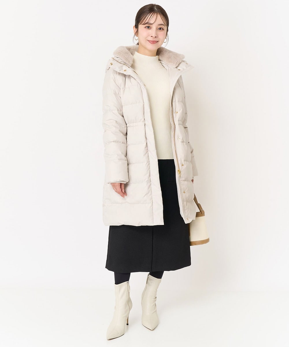 F1VAA50350 MK MICHEL KLEIN(小さいサイズ)(メゾン ドゥ サンク) 【小さいサイズ】ベーシックタフタロングダウンコート(新色追加) ベージュ