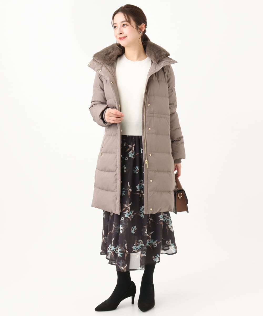 F1VAA50350 MK MICHEL KLEIN(小さいサイズ)(メゾン ドゥ サンク) 【小さいサイズ】ベーシックタフタロングダウンコート(新色追加) ベージュ