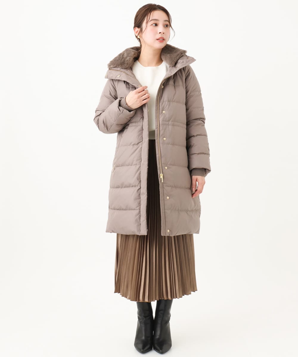 F1VAA50350 MK MICHEL KLEIN(小さいサイズ)(メゾン ドゥ サンク) 【小さいサイズ】ベーシックタフタロングダウンコート(新色追加) ベージュ
