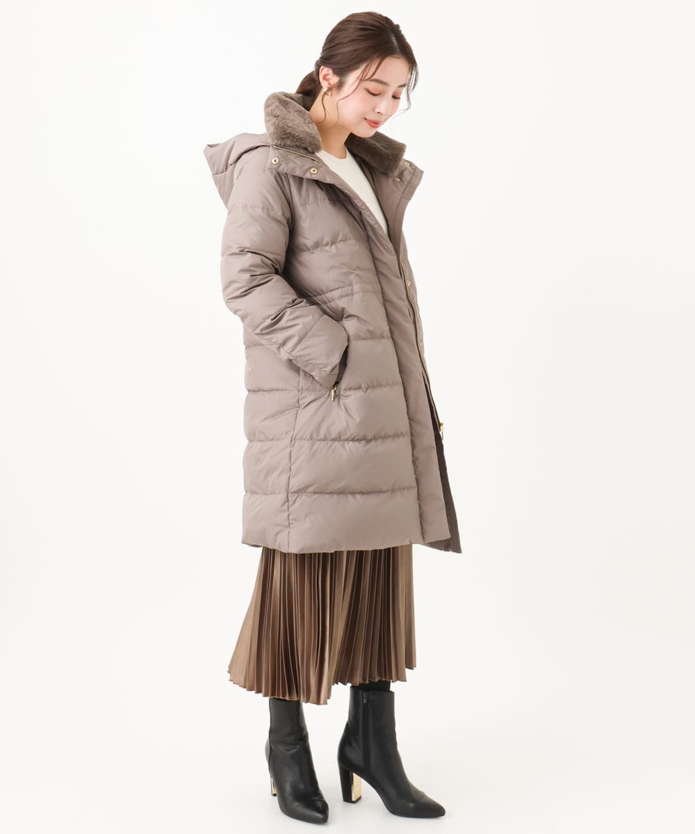 F1VAA50350 MK MICHEL KLEIN(小さいサイズ)(メゾン ドゥ サンク) 【小さいサイズ】ベーシックタフタロングダウンコート(新色追加) ベージュ