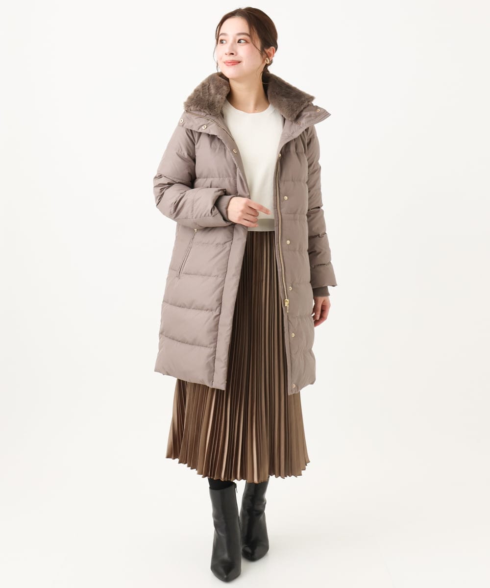 F1VAA50350 MK MICHEL KLEIN(小さいサイズ)(メゾン ドゥ サンク) 【小さいサイズ】ベーシックタフタロングダウンコート(新色追加) ベージュ