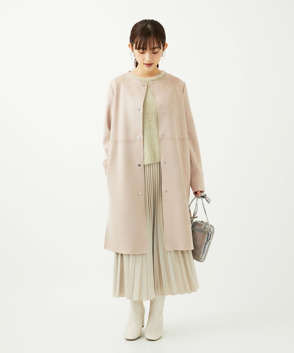 F1VAD32220 MK MICHEL KLEIN(小さいサイズ)(メゾン ドゥ サンク) 【小さいサイズ】フェイクスウェードノーカラーコート/洗える グレー