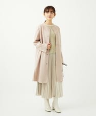 F1VAD32220 MK MICHEL KLEIN(小さいサイズ)(メゾン ドゥ サンク) 【小さいサイズ】フェイクスウェードノーカラーコート/洗える グレー