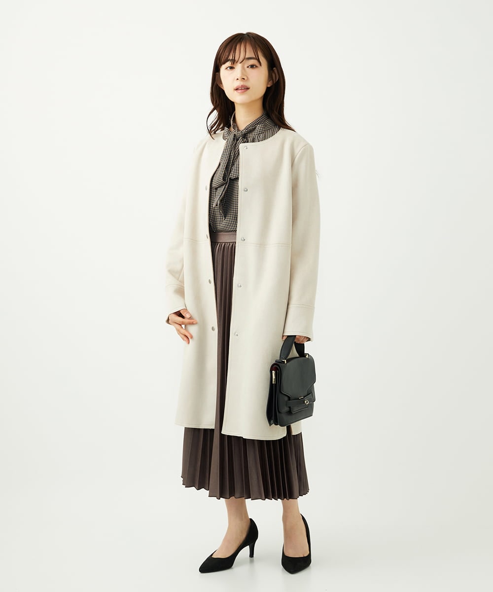 F1VAD32220 MK MICHEL KLEIN(小さいサイズ)(メゾン ドゥ サンク) 【小さいサイズ】フェイクスウェードノーカラーコート/洗える グレー
