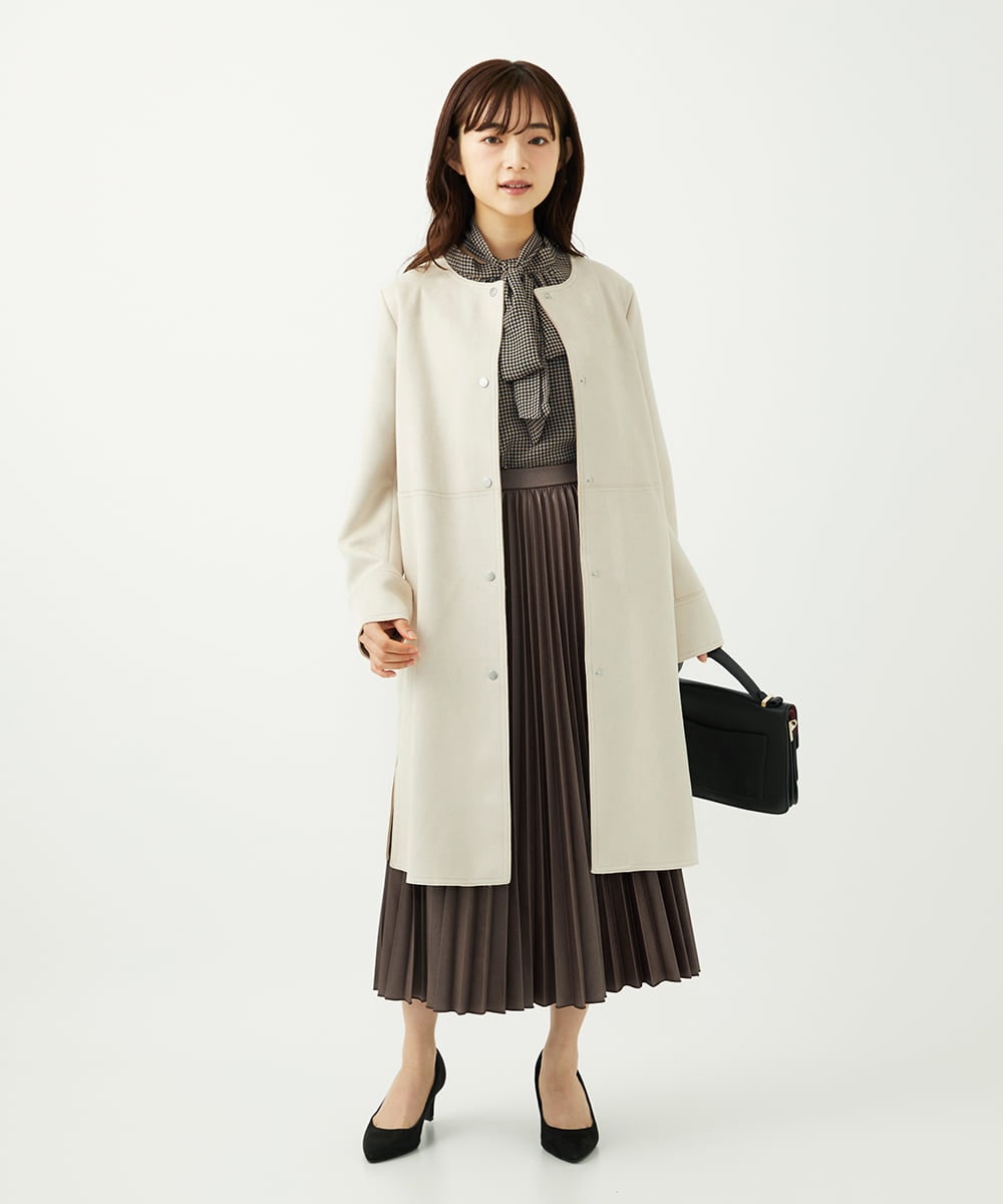 F1VAD32220 MK MICHEL KLEIN(小さいサイズ)(メゾン ドゥ サンク) 【小さいサイズ】フェイクスウェードノーカラーコート/洗える グレー