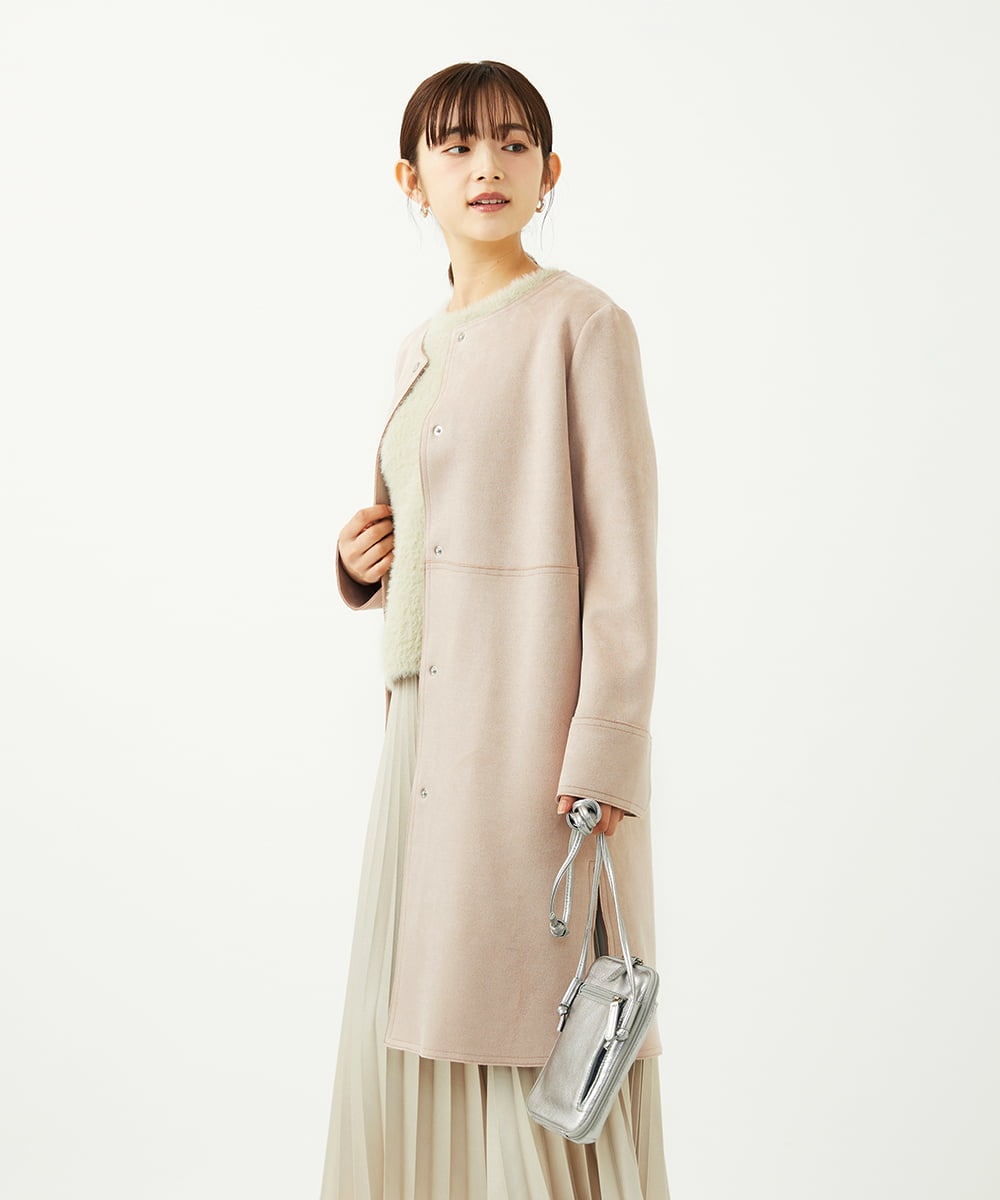 F1VAD32220 MK MICHEL KLEIN(小さいサイズ)(メゾン ドゥ サンク) 【小さいサイズ】フェイクスウェードノーカラーコート/洗える グレー