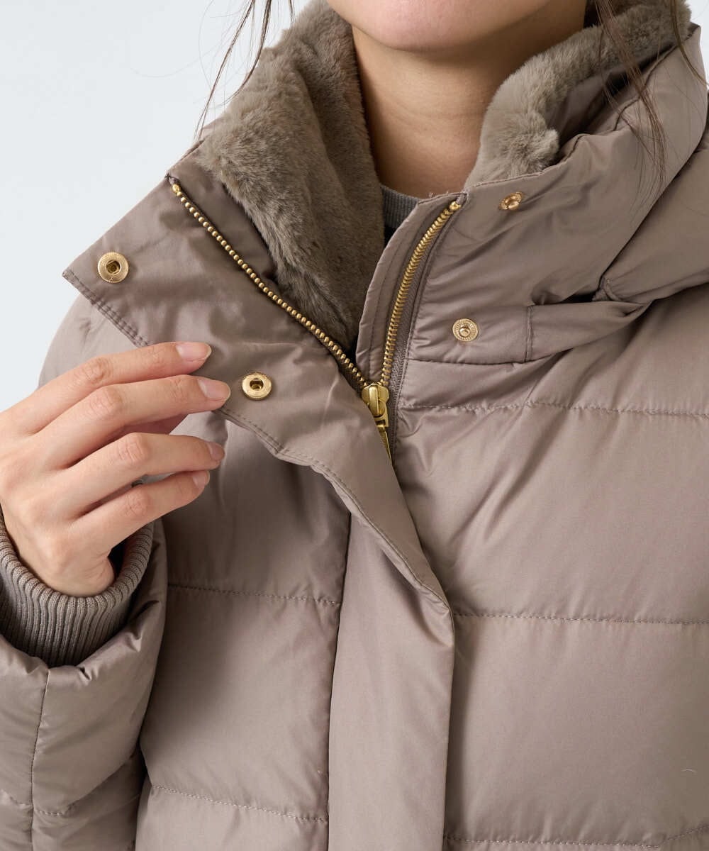 F1VAD50350 MK MICHEL KLEIN(小さいサイズ)(メゾン ドゥ サンク) 【小さいサイズ】ベーシックタフタ ロングダウンコート/撥水加工 モカ