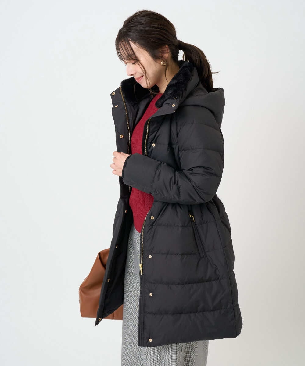 F1VAD50350 MK MICHEL KLEIN(小さいサイズ)(メゾン ドゥ サンク) 【小さいサイズ】ベーシックタフタ ロングダウンコート/撥水加工 モカ