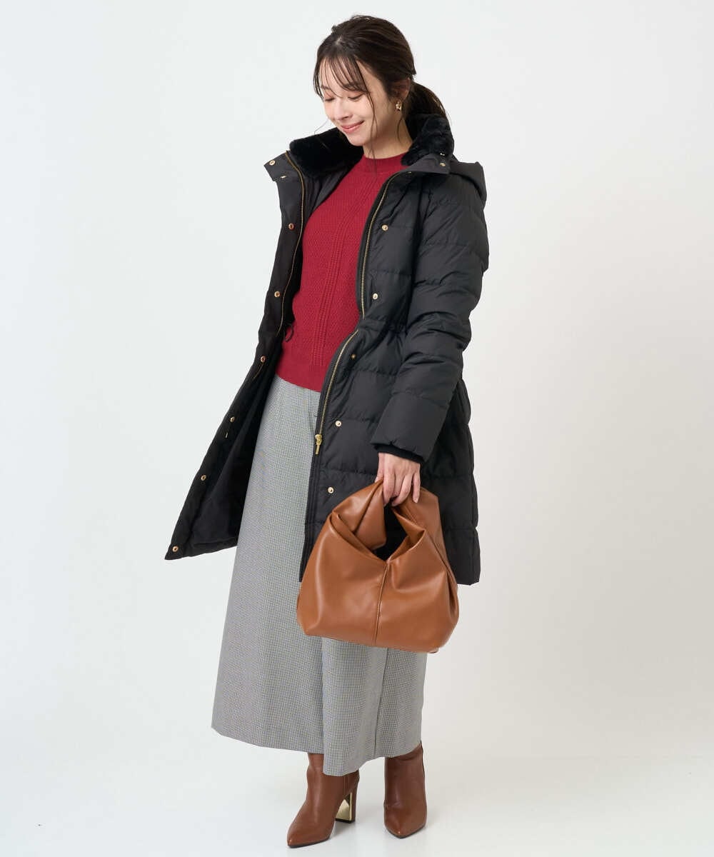 F1VAD50350 MK MICHEL KLEIN(小さいサイズ)(メゾン ドゥ サンク) 【小さいサイズ】ベーシックタフタ ロングダウンコート/撥水加工 モカ