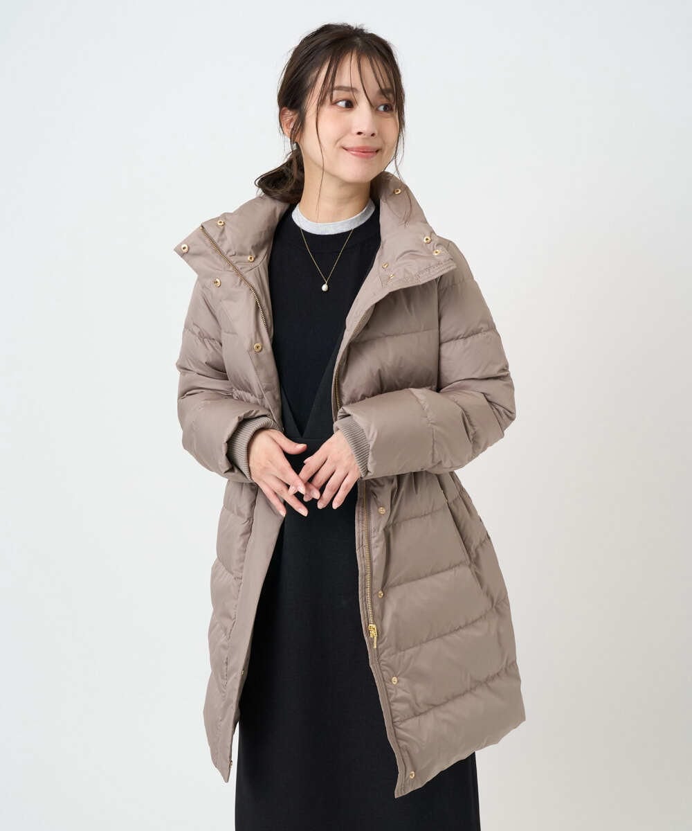 F1VAD50350 MK MICHEL KLEIN(小さいサイズ)(メゾン ドゥ サンク) 【小さいサイズ】ベーシックタフタ ロングダウンコート/撥水加工 モカ