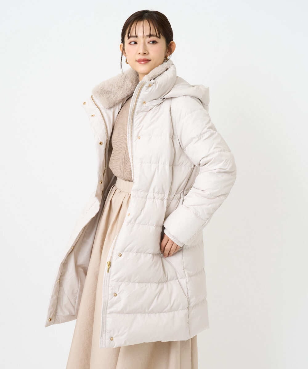 F1VAD50350 MK MICHEL KLEIN(小さいサイズ)(メゾン ドゥ サンク) 【小さいサイズ】ベーシックタフタ ロングダウンコート/撥水加工 モカ