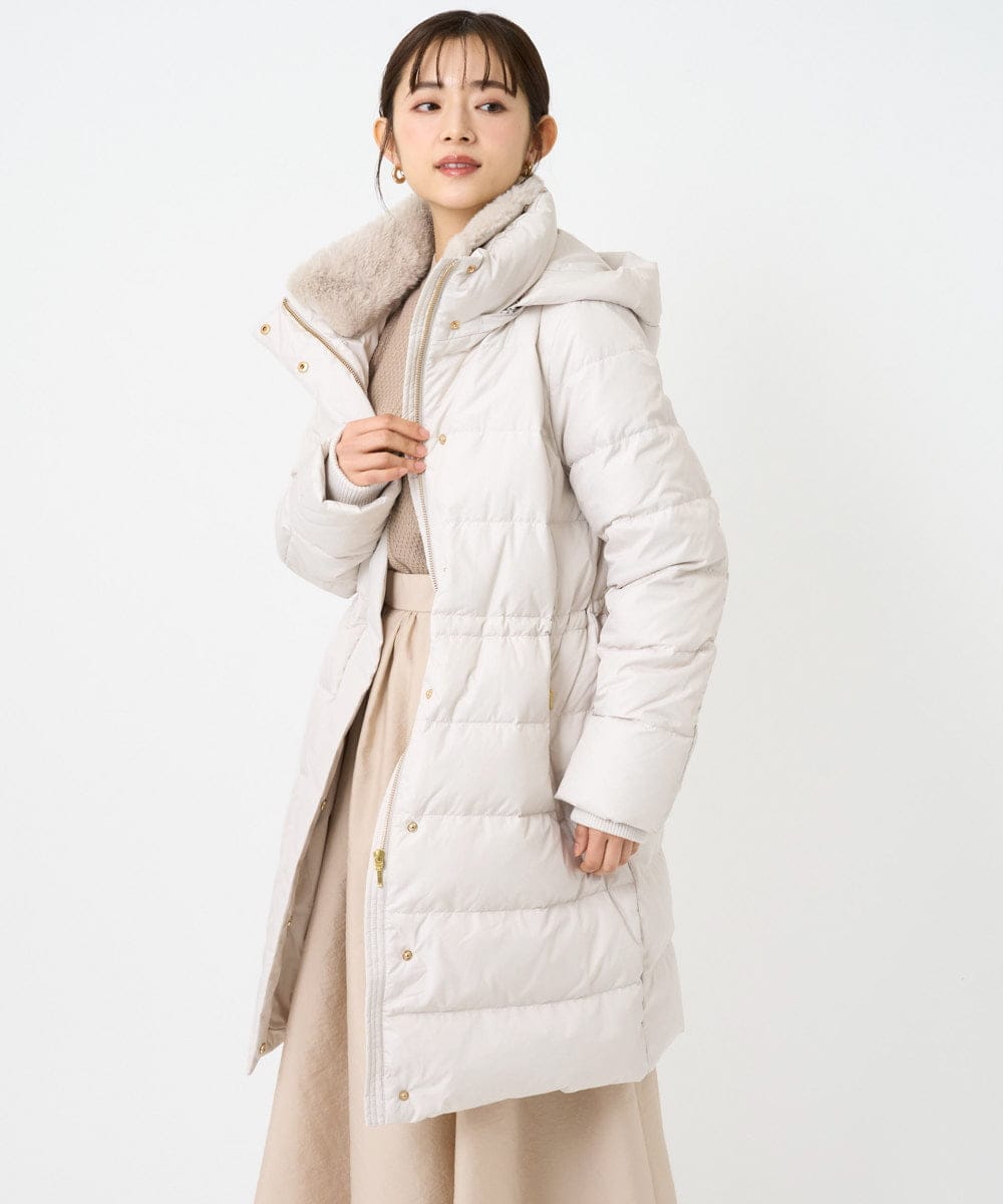 F1VAD50350 MK MICHEL KLEIN(小さいサイズ)(メゾン ドゥ サンク) 【小さいサイズ】ベーシックタフタ ロングダウンコート/撥水加工 モカ