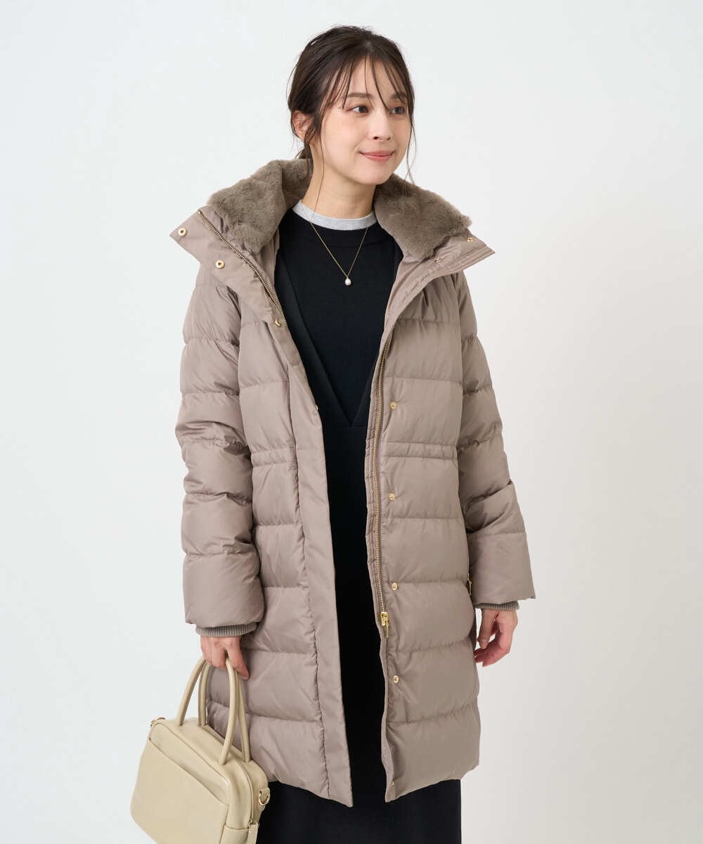 F1VAD50350 MK MICHEL KLEIN(小さいサイズ)(メゾン ドゥ サンク) 【小さいサイズ】ベーシックタフタ ロングダウンコート/撥水加工 モカ