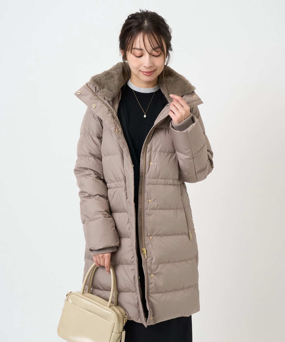 F1VAD50350 MK MICHEL KLEIN(小さいサイズ)(メゾン ドゥ サンク) 【小さいサイズ】ベーシックタフタ ロングダウンコート/撥水加工 モカ