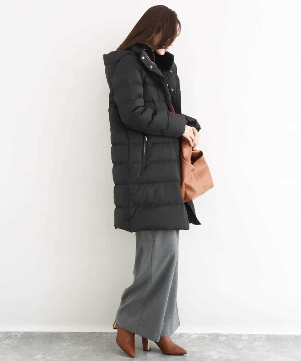 F1VAD50350 MK MICHEL KLEIN(小さいサイズ)(メゾン ドゥ サンク) 【小さいサイズ】ベーシックタフタ ロングダウンコート/撥水加工 モカ