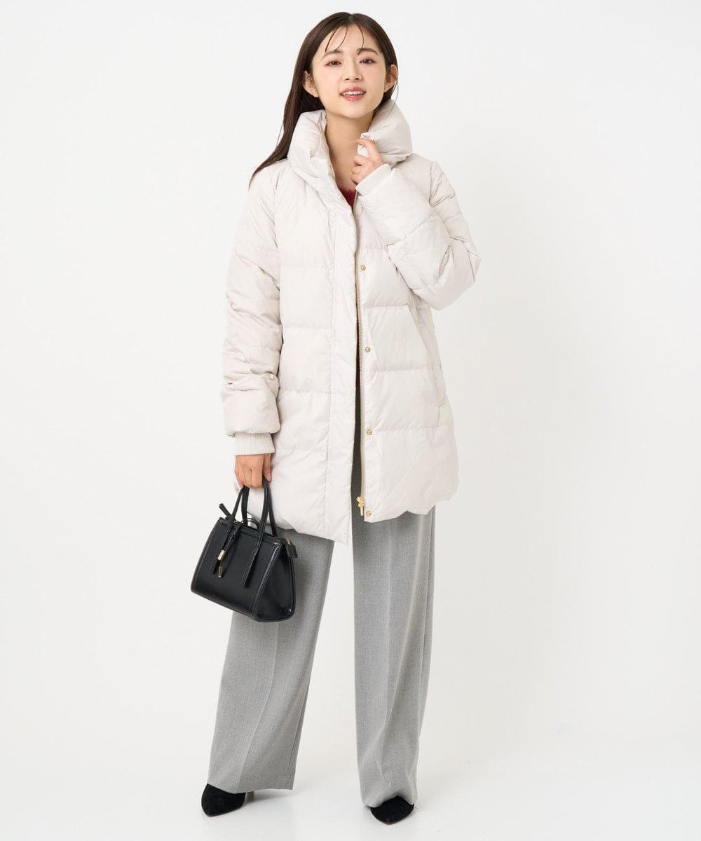 F1VAD52310 MK MICHEL KLEIN(小さいサイズ)(メゾン ドゥ サンク) 【小さいサイズ】ベーシックタフタ ミドルダウンコート/撥水加工 アイボリー