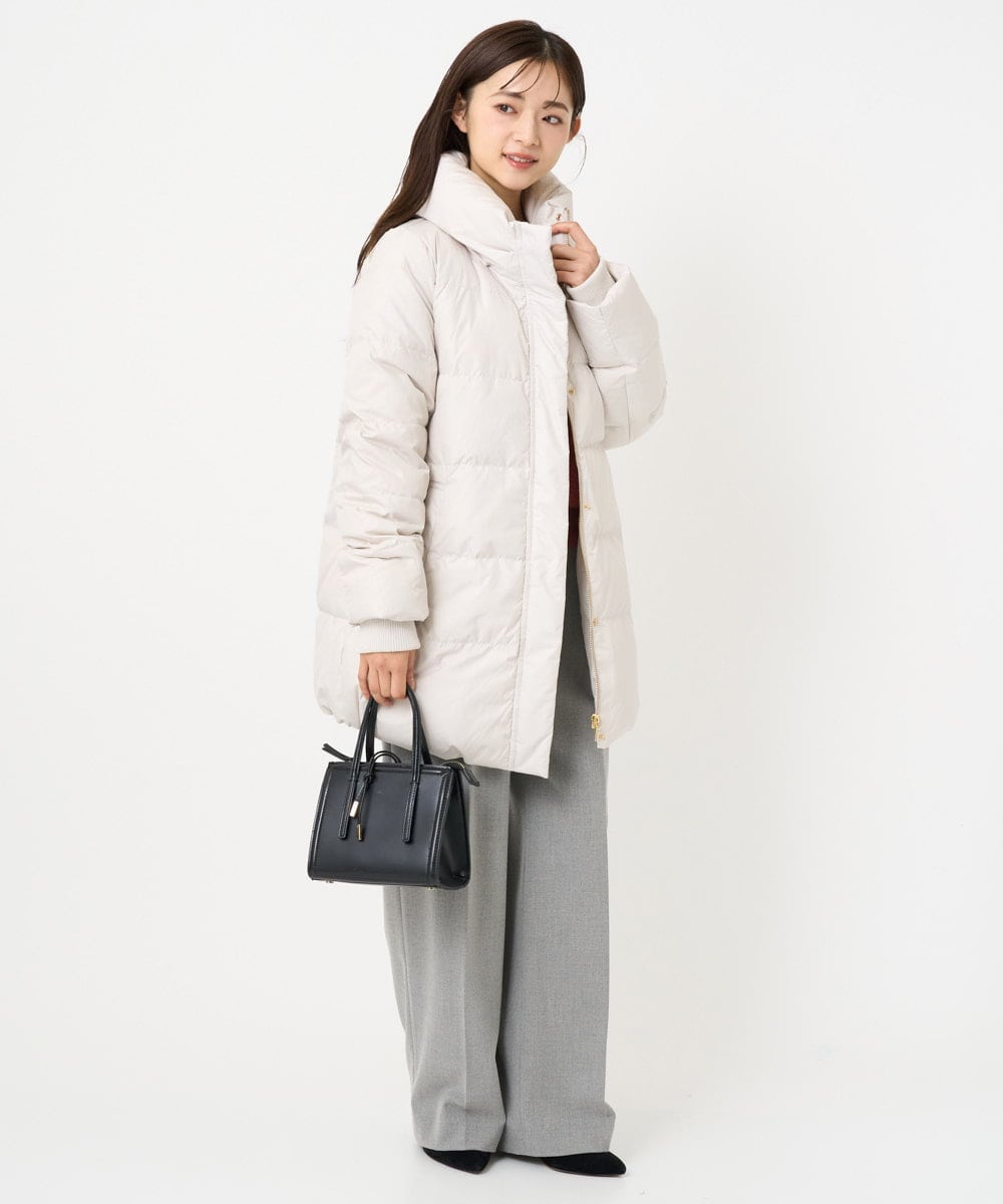 F1VAD52310 MK MICHEL KLEIN(小さいサイズ)(メゾン ドゥ サンク) 【小さいサイズ】ベーシックタフタ ミドルダウンコート/撥水加工 アイボリー