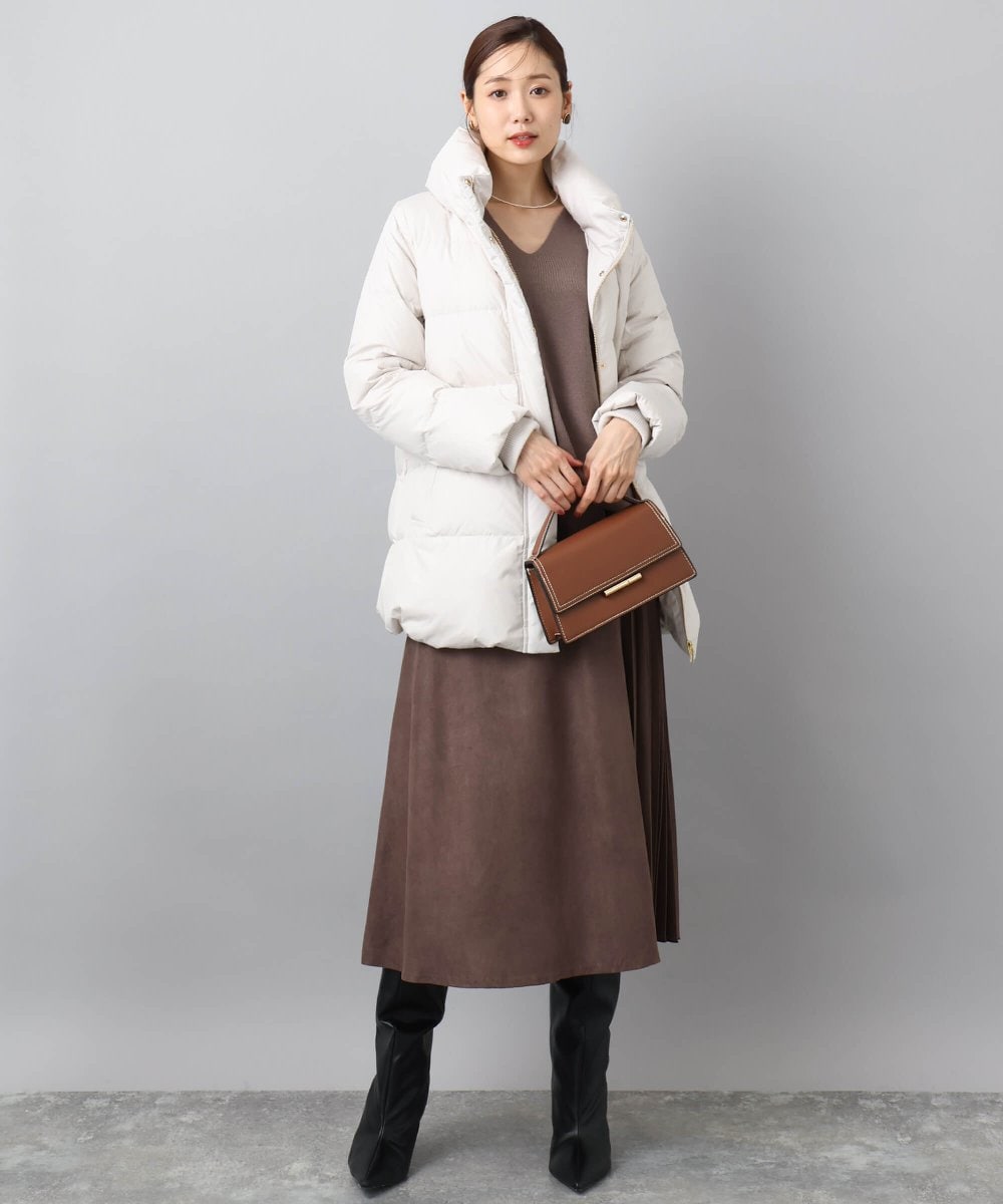 F1VAD52310 MK MICHEL KLEIN(小さいサイズ)(メゾン ドゥ サンク) 【小さいサイズ】ベーシックタフタ ミドルダウンコート/撥水加工 アイボリー