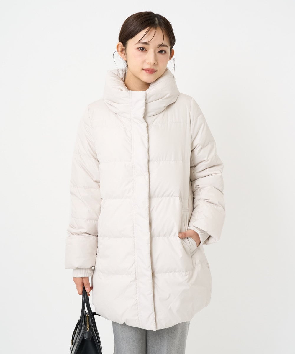 F1VAD52310 MK MICHEL KLEIN(小さいサイズ)(メゾン ドゥ サンク) 【小さいサイズ】ベーシックタフタ ミドルダウンコート/撥水加工 アイボリー