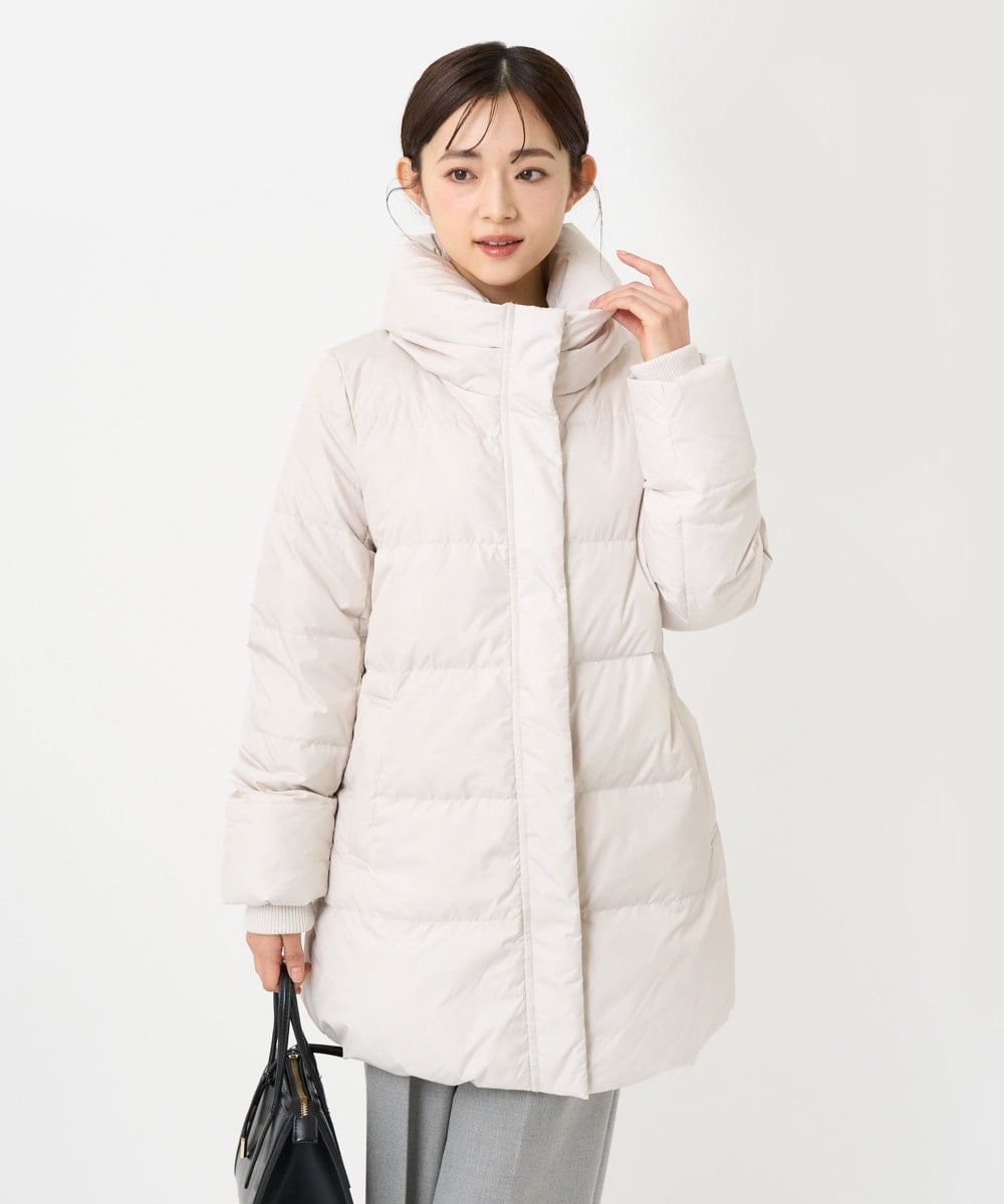 F1VAD52310 MK MICHEL KLEIN(小さいサイズ)(メゾン ドゥ サンク) 【小さいサイズ】ベーシックタフタ ミドルダウンコート/撥水加工 アイボリー