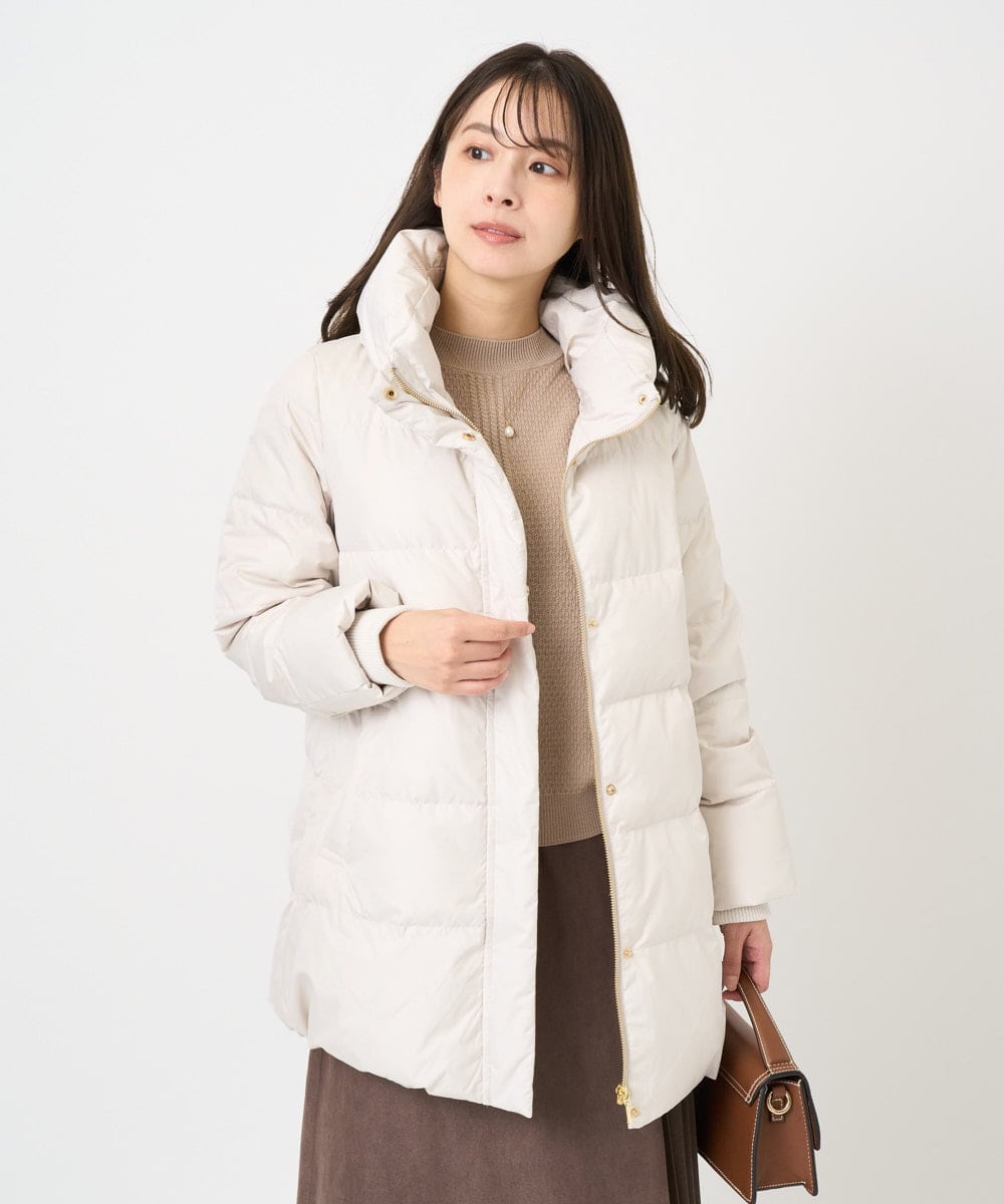 F1VAD52310 MK MICHEL KLEIN(小さいサイズ)(メゾン ドゥ サンク) 【小さいサイズ】ベーシックタフタ ミドルダウンコート/撥水加工 アイボリー