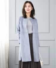 F1VAG32220 MK MICHEL KLEIN(小さいサイズ)(メゾン ドゥ サンク) 【小さいサイズ】[洗える]フェイクスウェードノーカラーコート ライトブルー