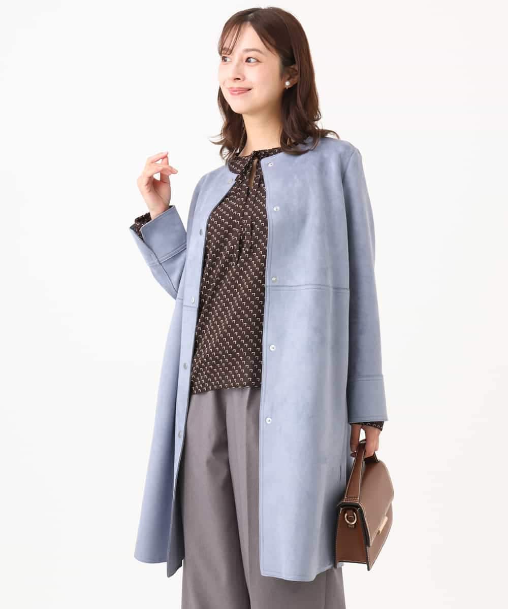 F1VAG32220 MK MICHEL KLEIN(小さいサイズ)(メゾン ドゥ サンク) 【小さいサイズ】[洗える]フェイクスウェードノーカラーコート ライトブルー