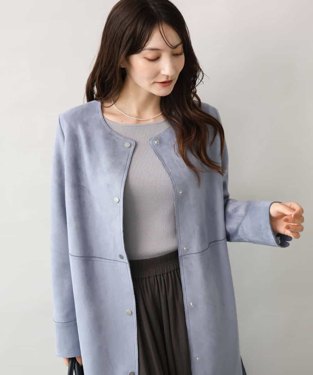 F1VAG32220 MK MICHEL KLEIN(小さいサイズ)(メゾン ドゥ サンク) 【小さいサイズ】[洗える]フェイクスウェードノーカラーコート ベージュ