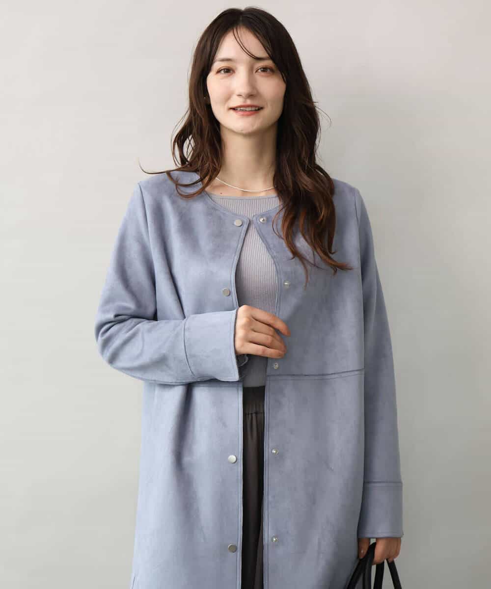 F1VAG32220 MK MICHEL KLEIN(小さいサイズ)(メゾン ドゥ サンク) 【小さいサイズ】[洗える]フェイクスウェードノーカラーコート ベージュ