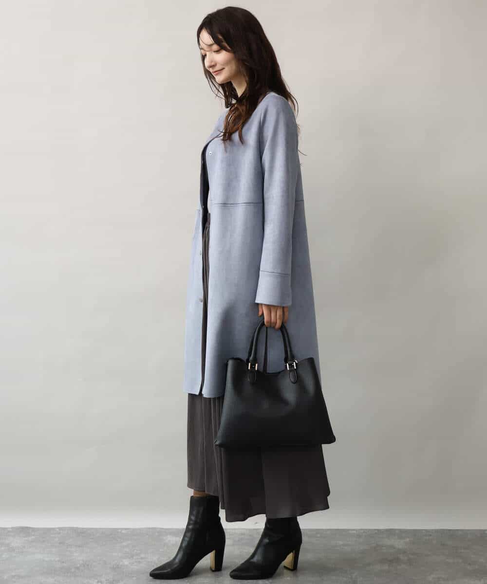 F1VAG32220 MK MICHEL KLEIN(小さいサイズ)(メゾン ドゥ サンク) 【小さいサイズ】[洗える]フェイクスウェードノーカラーコート ベージュ