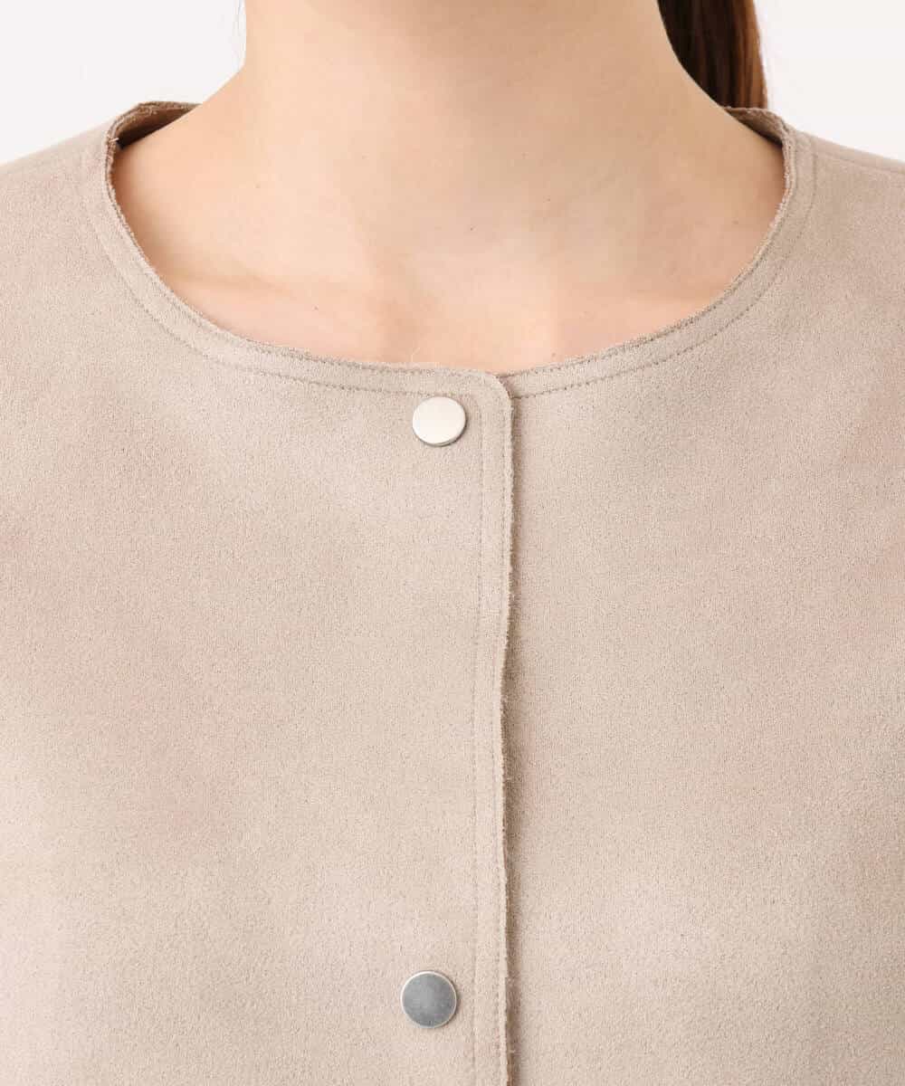 F1VAG32220 MK MICHEL KLEIN(小さいサイズ)(メゾン ドゥ サンク) 【小さいサイズ】[洗える]フェイクスウェードノーカラーコート ベージュ