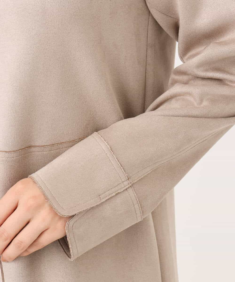 F1VAG32220 MK MICHEL KLEIN(小さいサイズ)(メゾン ドゥ サンク) 【小さいサイズ】[洗える]フェイクスウェードノーカラーコート ベージュ