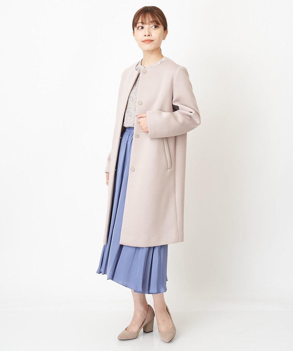 F1VAS40230 MK MICHEL KLEIN(小さいサイズ)(メゾン ドゥ サンク) 【小さいサイズ】カットボンディングノーカラーコート/洗える ベージュ