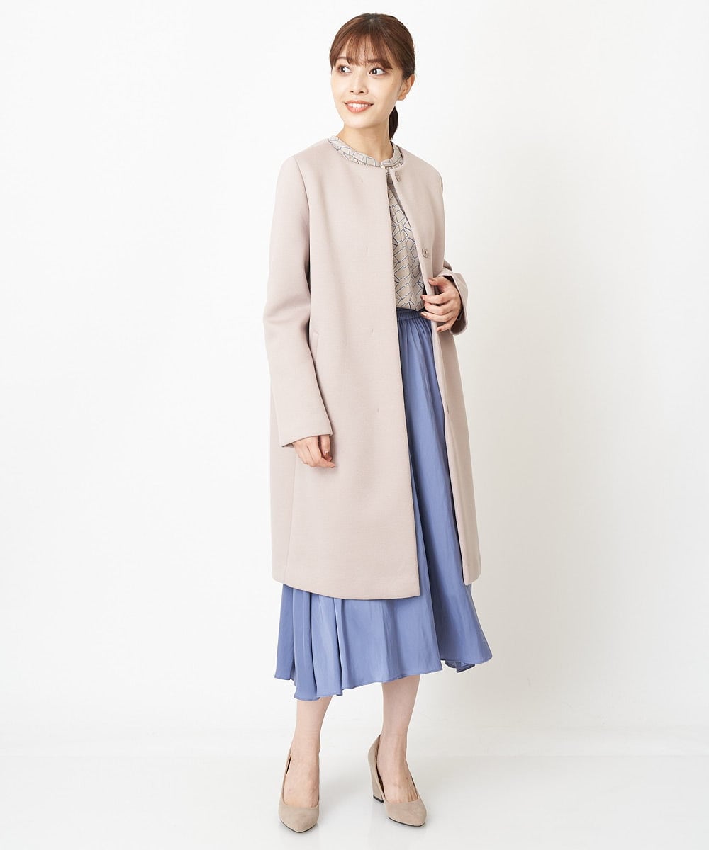 F1VAS40230 MK MICHEL KLEIN(小さいサイズ)(メゾン ドゥ サンク) 【小さいサイズ】カットボンディングノーカラーコート/洗える ベージュ