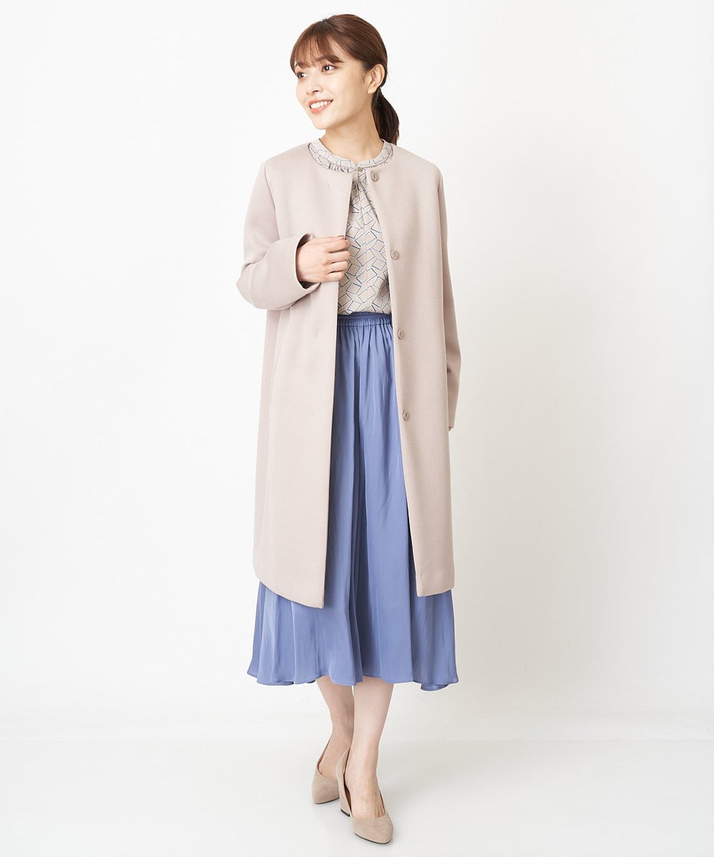 F1VAS40230 MK MICHEL KLEIN(小さいサイズ)(メゾン ドゥ サンク) 【小さいサイズ】カットボンディングノーカラーコート/洗える ベージュ