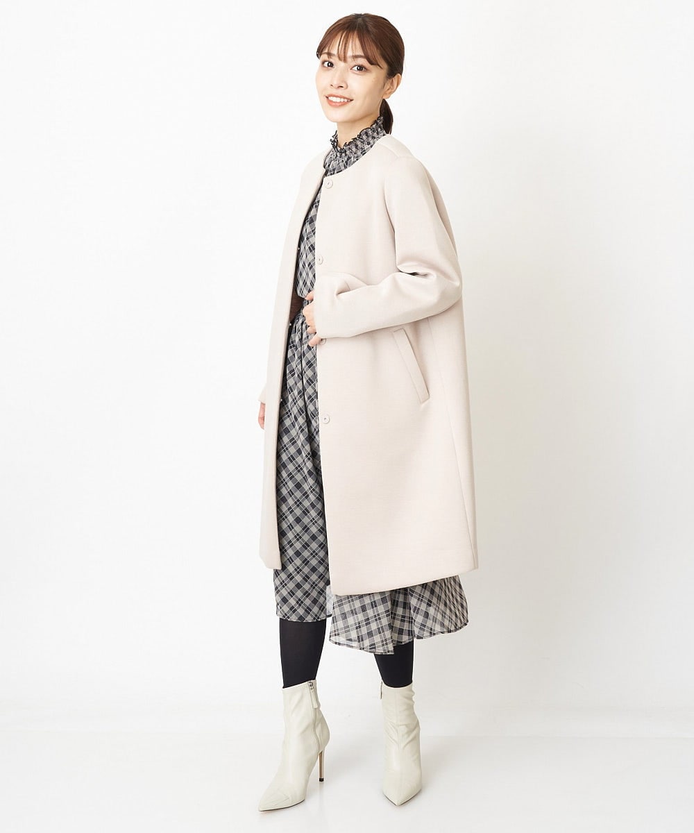 F1VAS40230 MK MICHEL KLEIN(小さいサイズ)(メゾン ドゥ サンク) 【小さいサイズ】カットボンディングノーカラーコート/洗える ベージュ