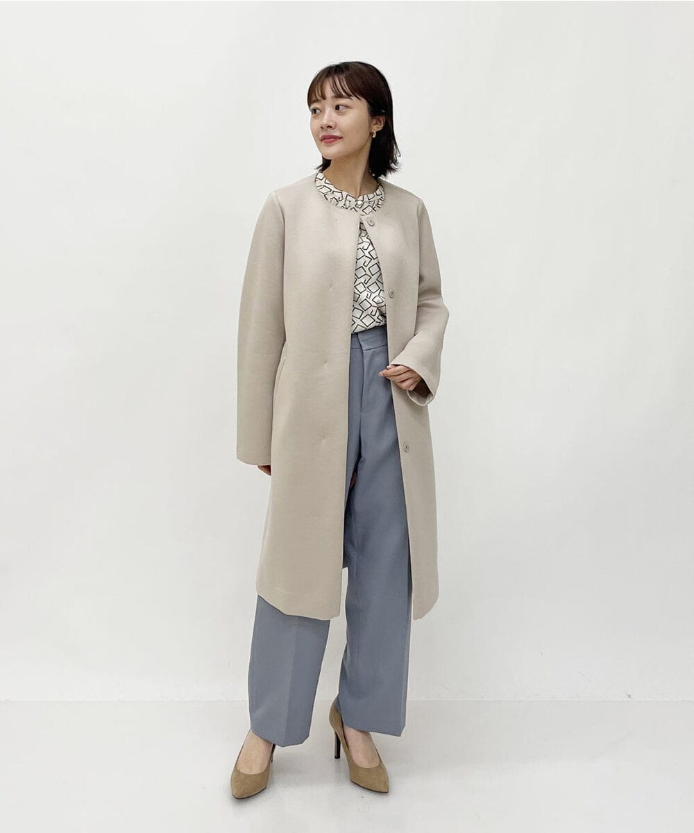 F1VAS40230 MK MICHEL KLEIN(小さいサイズ)(メゾン ドゥ サンク) 【小さいサイズ】カットボンディングノーカラーコート/洗える ベージュ