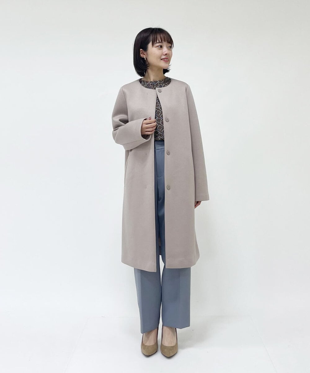 F1VAS40230 MK MICHEL KLEIN(小さいサイズ)(メゾン ドゥ サンク) 【小さいサイズ】カットボンディングノーカラーコート/洗える ベージュ