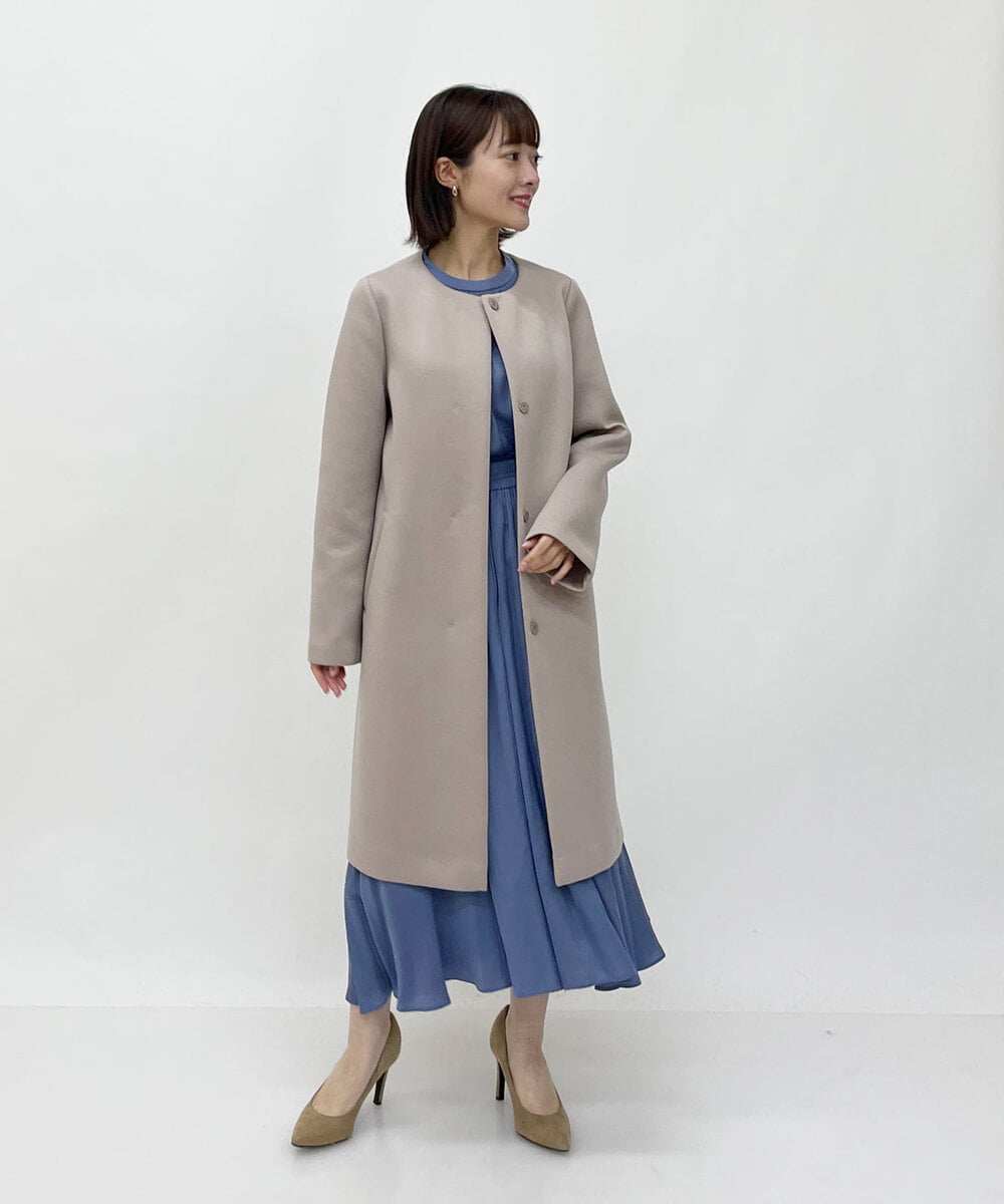 F1VAS40230 MK MICHEL KLEIN(小さいサイズ)(メゾン ドゥ サンク) 【小さいサイズ】カットボンディングノーカラーコート/洗える ベージュ