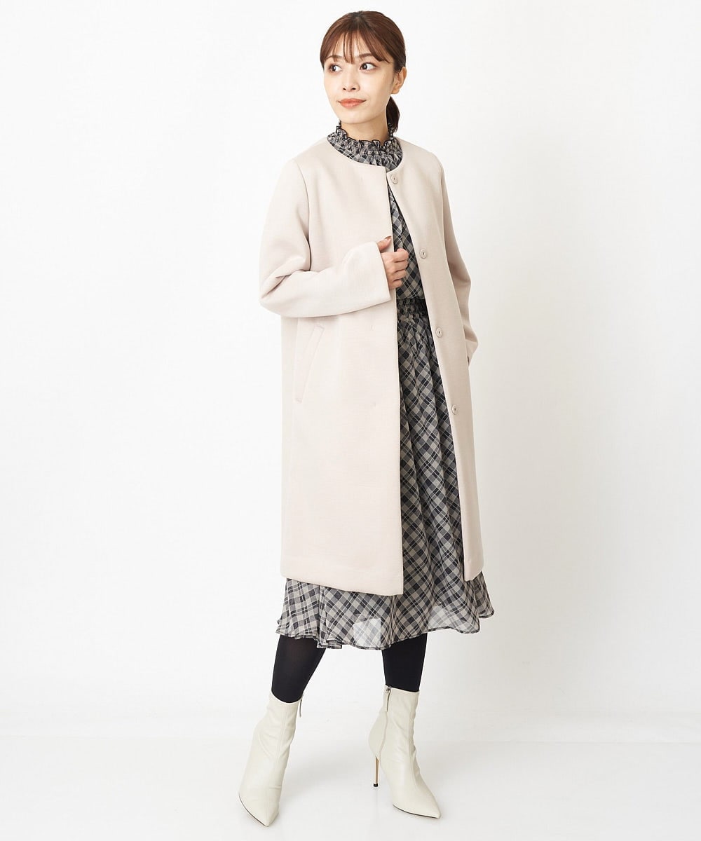 F1VAS40230 MK MICHEL KLEIN(小さいサイズ)(メゾン ドゥ サンク) 【小さいサイズ】カットボンディングノーカラーコート/洗える ベージュ