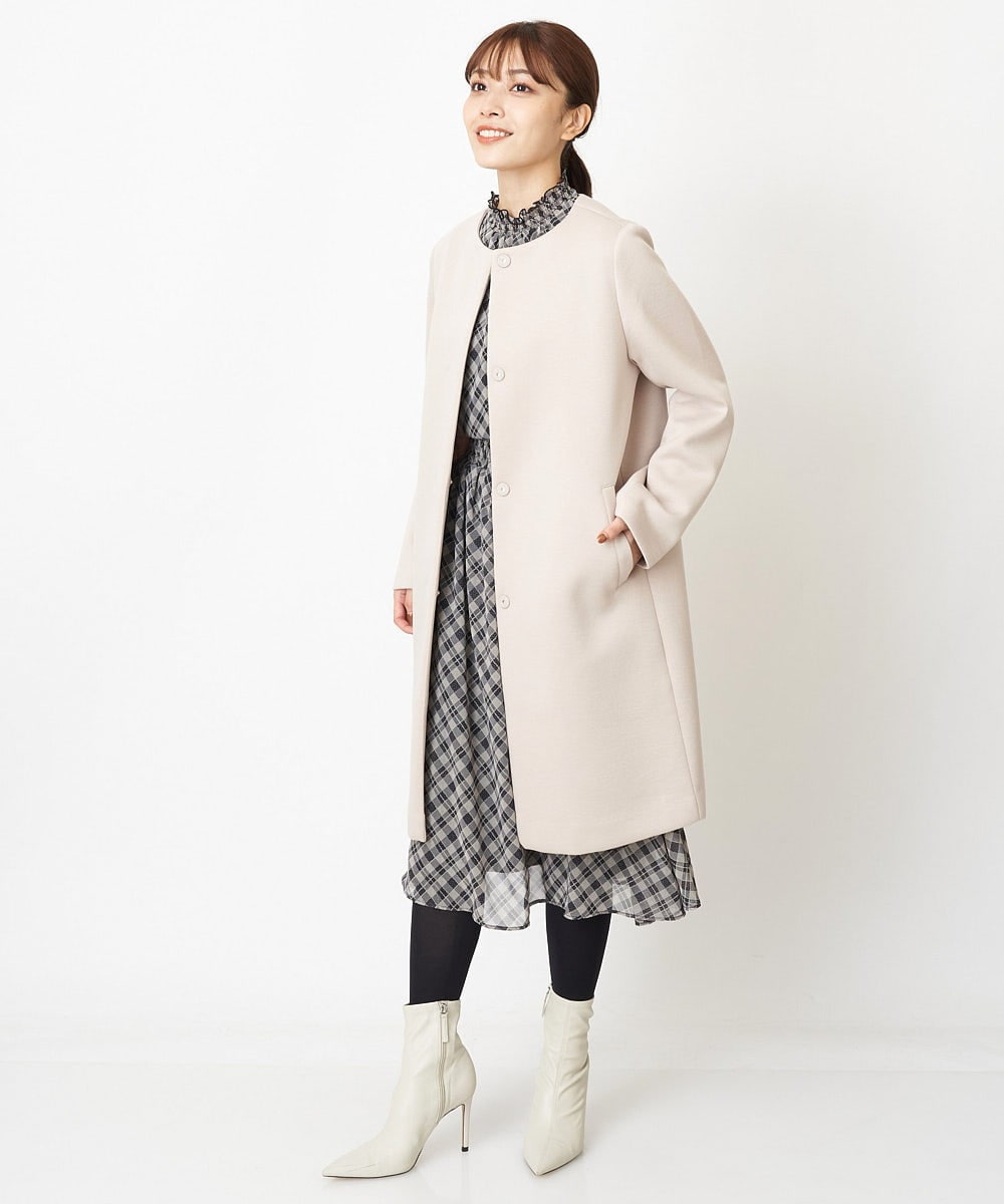 F1VAS40230 MK MICHEL KLEIN(小さいサイズ)(メゾン ドゥ サンク) 【小さいサイズ】カットボンディングノーカラーコート/洗える ベージュ